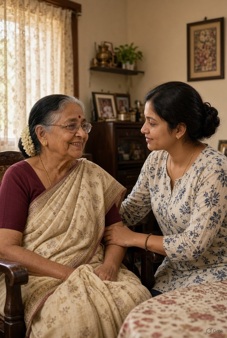 A scene illustrating skilled nursing at home at home in India